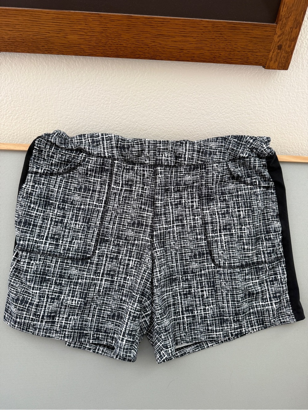 Lands' End Black & White Crosshatch High-Waist Shorts